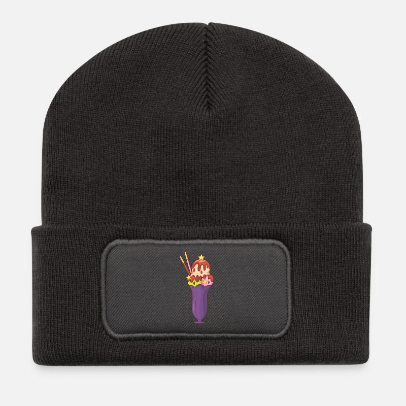 Eis Speiseeis Eiskrem Eiscreme Kugeleis Eisbecher - Recycelte Patch Beanie - Dunkelgrau
