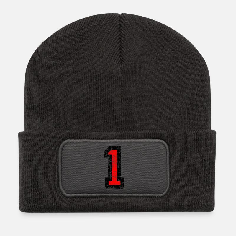 Zahl Eins (Vintage Rot) 1. Geburtstag Nr. 1 - Recycelte Patch Beanie - Dunkelgrau