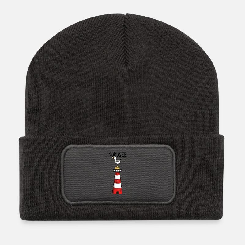 Nordsee Leuchtturm - Möwe - Comic - Geschenk - Recycelte Patch Beanie - Dunkelgrau