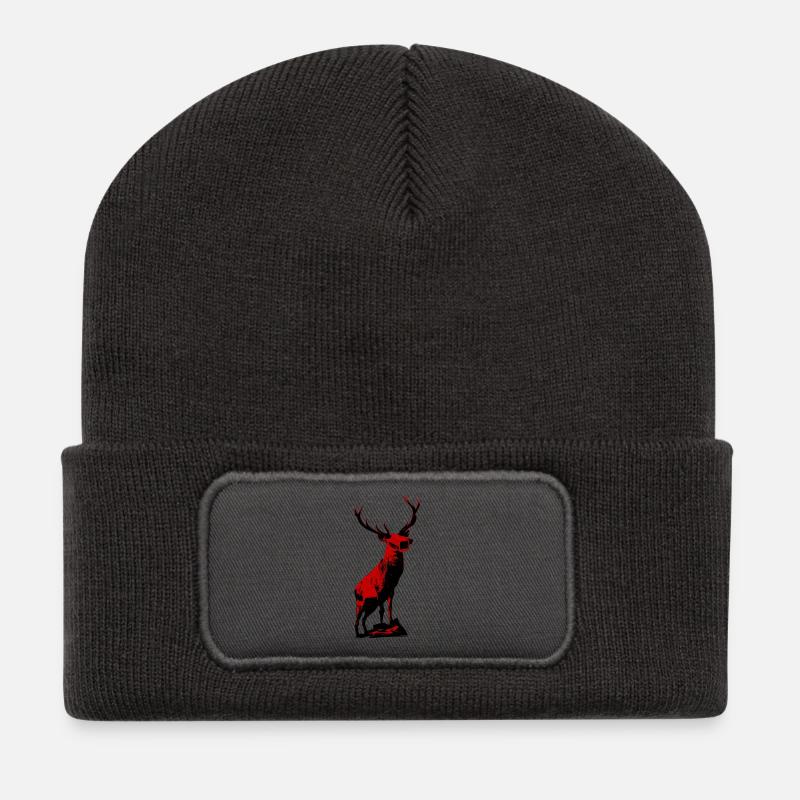 Black and red deer with surveillance camera head - Recycled Patch Beanie - dark grey