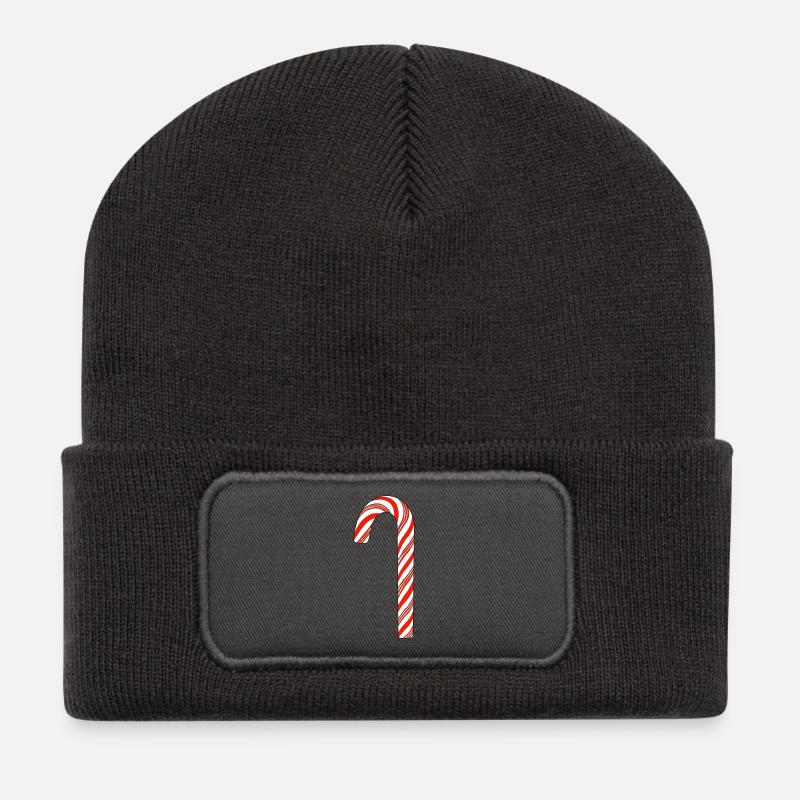 Zuckerstange rot weiß - Recycelte Patch Beanie - Dunkelgrau