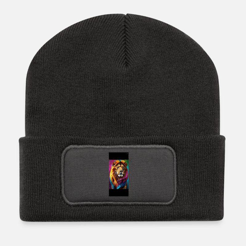 Regenbogen-Löwe - Recycelte Patch Beanie - Dunkelgrau