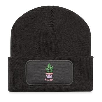 Plant Mom Kawaii Potted Plant - Recycled Patch Beanie - dark grey - Front