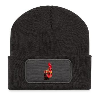 Hahnkopf Porträt - Recycelte Patch Beanie - Dunkelgrau - Vorne