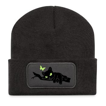 Panther auf Ast - Recycelte Patch Beanie - Dunkelgrau - Vorne