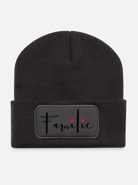 Familie Herz Liebe Geschenkidee - Recycelte Patch Beanie - Dunkelgrau