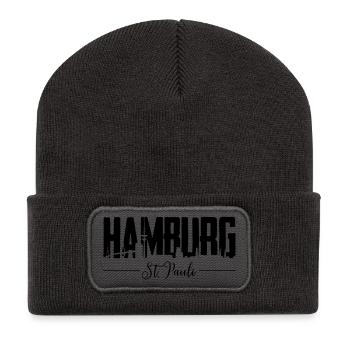 Hamburg St. Pauli, Reeperbahn, Kiez - Recycelte Patch Beanie - Dunkelgrau - Vorne