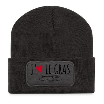 J'aime le gras tout simplement - Beanie recyclé à patch - charbon - Devant