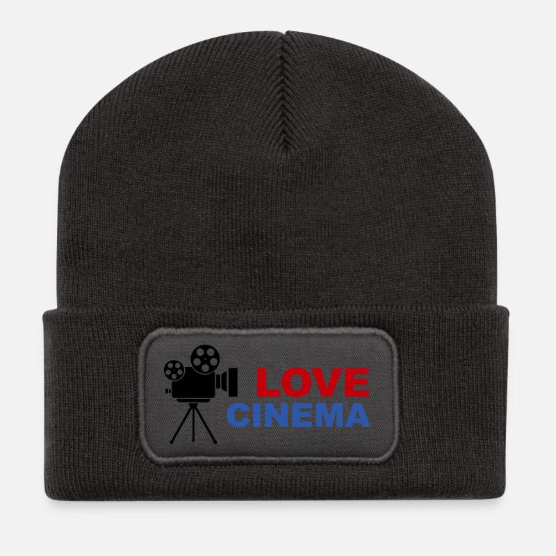 Love Cinema Bold Red Blue Typography - Recycled Patch Beanie - dark grey