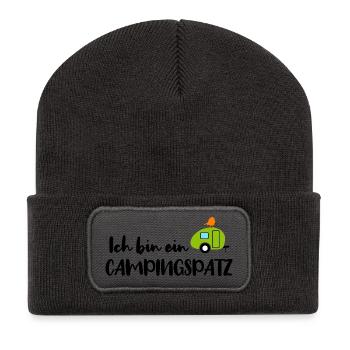 Campingspatz Spatz Camping Camper schwarz Urlaub - Recycelte Patch Beanie - Dunkelgrau - Vorne