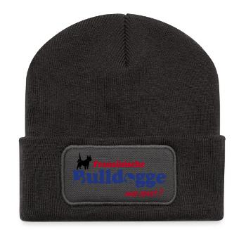 Französische Bulldogge Logo - Recycelte Patch Beanie - Dunkelgrau - Vorne