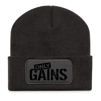 only gains fitness muscle building gym workout logo - Recycled Patch Beanie - dark grey - Front