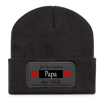 Vatertag 2026 Geschenk  Papa Vater best dad ever - Recycelte Patch Beanie - Dunkelgrau - Vorne