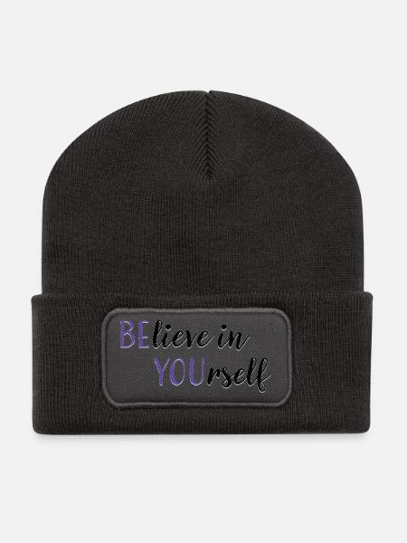 BElieve in YOUrself | Saying with 2 meanings - Recycled Patch Beanie - dark grey