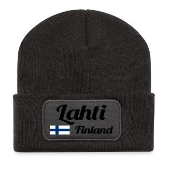 Lahti Finnland - Stylische Drucke - Recycelte Patch Beanie - Dunkelgrau - Vorne