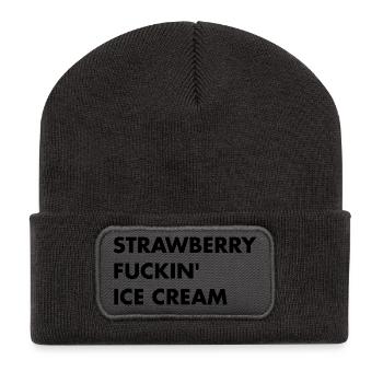 Erdbeer Eis - schwarzer Schriftzug - Recycelte Patch Beanie - Dunkelgrau - Vorne