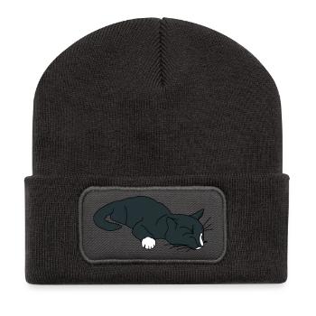 Sleeping Cat - Recycled Patch Beanie - dark grey - Front