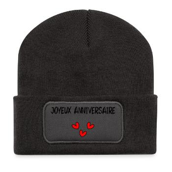 HAPPY BIRTHDAY. HAPPY BIRTHDAY. ANNIVERSARY. - Recycled Patch Beanie - dark grey - Front