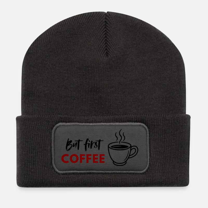 But First Coffee print - Recycled Patch Beanie - dark grey