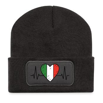 Italien Heartbeat Line Flagge Liebe Reisen Design - Recycelte Patch Beanie - Dunkelgrau - Vorne