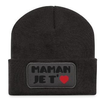 Maman je t'aime - Fête des Mères - Beanie recyclé à patch - charbon - Devant