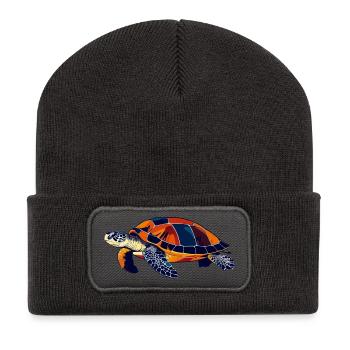 Bunte Mosaik Wasser Schildkröte Meeresschildkröte - Recycelte Patch Beanie - Dunkelgrau - Vorne