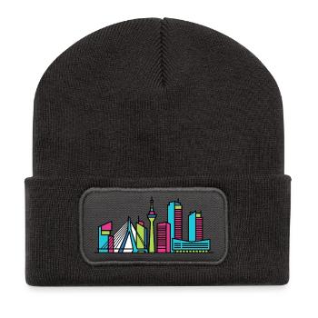 Amsterdam City Skyline Canal beherbergt Linienzeichnungen - Recycelte Patch Beanie - Dunkelgrau - Vorne
