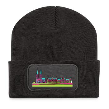 Silhouette de la ville de Szczecin Wały Chrobrego Art - Beanie recyclé à patch - charbon - Devant