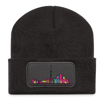 Toronto City Skyline CN Tower Modern Line Art - Recycelte Patch Beanie - Dunkelgrau - Vorne