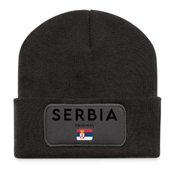 Flagge Serbiens, elegantes minimalistisches Design - Recycelte Patch Beanie - Dunkelgrau - Vorne