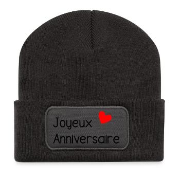 JOYEUX ANNIVERSAIRE. HAPPY BIRTHDAY. ANNIVERSAIRE. - Beanie recyclé à patch - charbon - Devant
