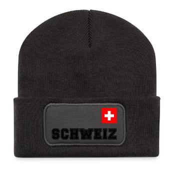 SCHWEIZ Trikot Look - mit Fahne Flagge auf Brust - Recycelte Patch Beanie - Dunkelgrau - Vorne