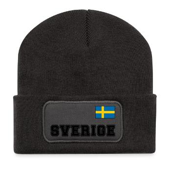 SCHWEDEN - SVERIGE Trikot Look - Flagge auf Brust - Recycelte Patch Beanie - Dunkelgrau - Vorne
