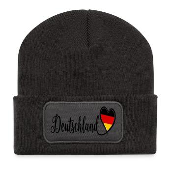 Deutschland Herzflagge Script - Recycelte Patch Beanie - Dunkelgrau - Vorne