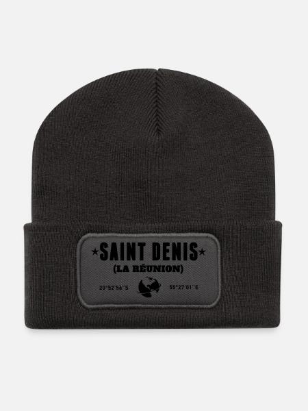 Saint Denis Reunion Coordonnées Globe - Beanie recyclé à patch - charbon