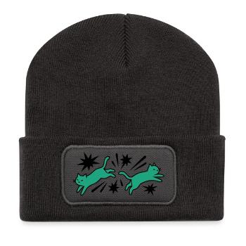 Springende Katzen Grafik - Recycelte Patch Beanie - Dunkelgrau - Vorne