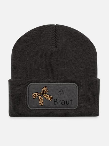 Braut T-Shirt, JGA, Leopardenschleife Druck - Recycelte Patch Beanie - Dunkelgrau