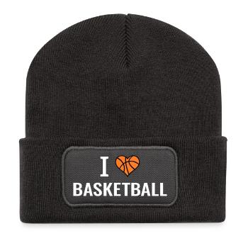 I love Basketball Basketballer Geschenkidee - Recycelte Patch Beanie - Dunkelgrau - Vorne