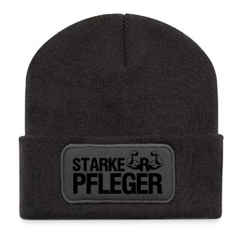Starker Pfleger Pflege,Sprüche, Geschenk,Berufe - Recycelte Patch Beanie - Dunkelgrau - Vorne