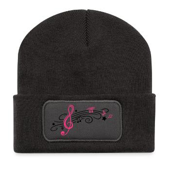 Musik, Notenschlüssel mit Notenblatt und Noten - Beanie recyclé à patch - charbon - Devant