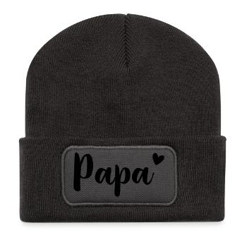 Papa Herz - Geschenkidee - Vatertag Geburtstag - Recycelte Patch Beanie - Dunkelgrau - Vorne