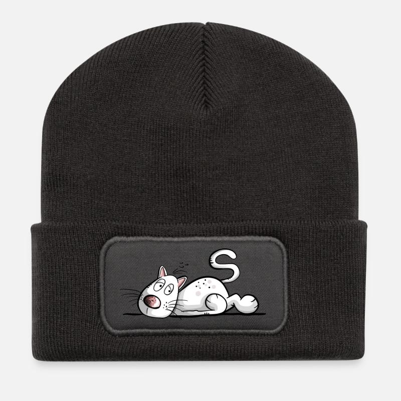 Tired Cat I Cat Friends Gift - Recycled Patch Beanie - dark grey