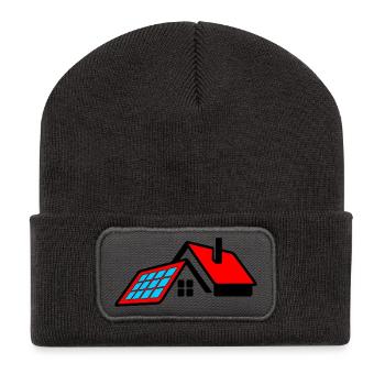 Maison avec toit rouge et logo de panneaux solaires - Beanie recyclé à patch - charbon - Devant
