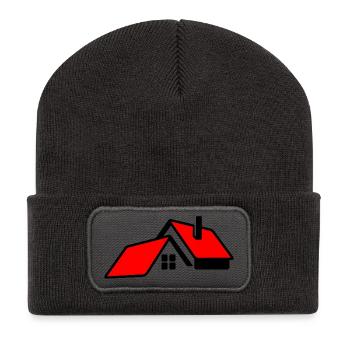 Maison avec logo de toit rouge - Beanie recyclé à patch - charbon - Devant