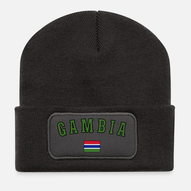 Flagge von Gambia, gambischer Stolz - Recycelte Patch Beanie - Dunkelgrau