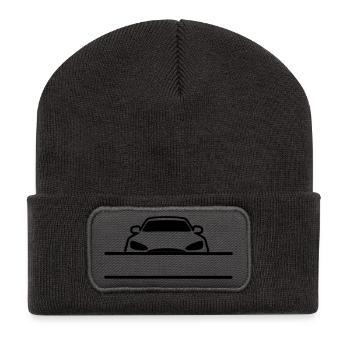 Banner mit Autonamen - Recycelte Patch Beanie - Dunkelgrau - Vorne