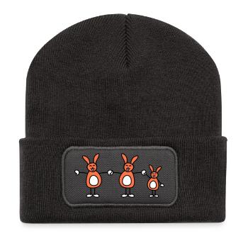 3 lapins, famille, enfants, parents, trois frères et sœurs, mignon, - Beanie recyclé à patch - charbon - Devant