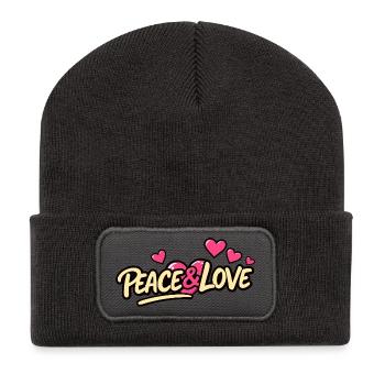 Peace & Love Hearts Logo - Beanie recyclé à patch - charbon - Devant