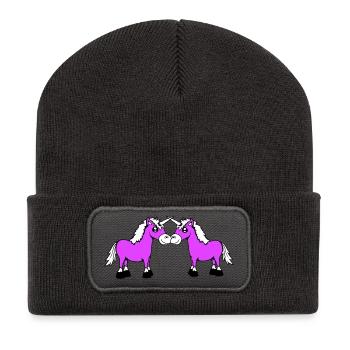 2 Unicorns Team Pair Horns Friends Welcome Cute - Recycled Patch Beanie - dark grey - Front