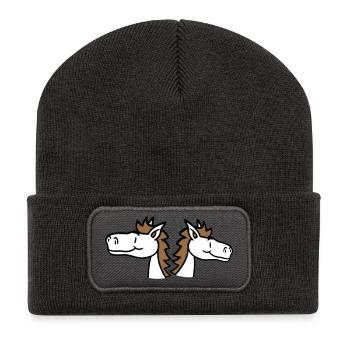 2 Pferde Team Pony Fohlen Pärchen Comic Freunde - Recycelte Patch Beanie - Dunkelgrau - Vorne